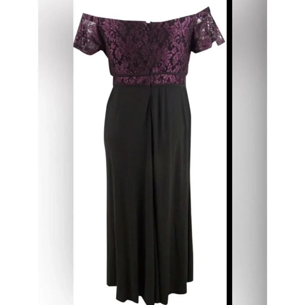 NIGHTWAY Womens Purple Short Sleeve Maxi Sheath Evening Dress NWT 12
